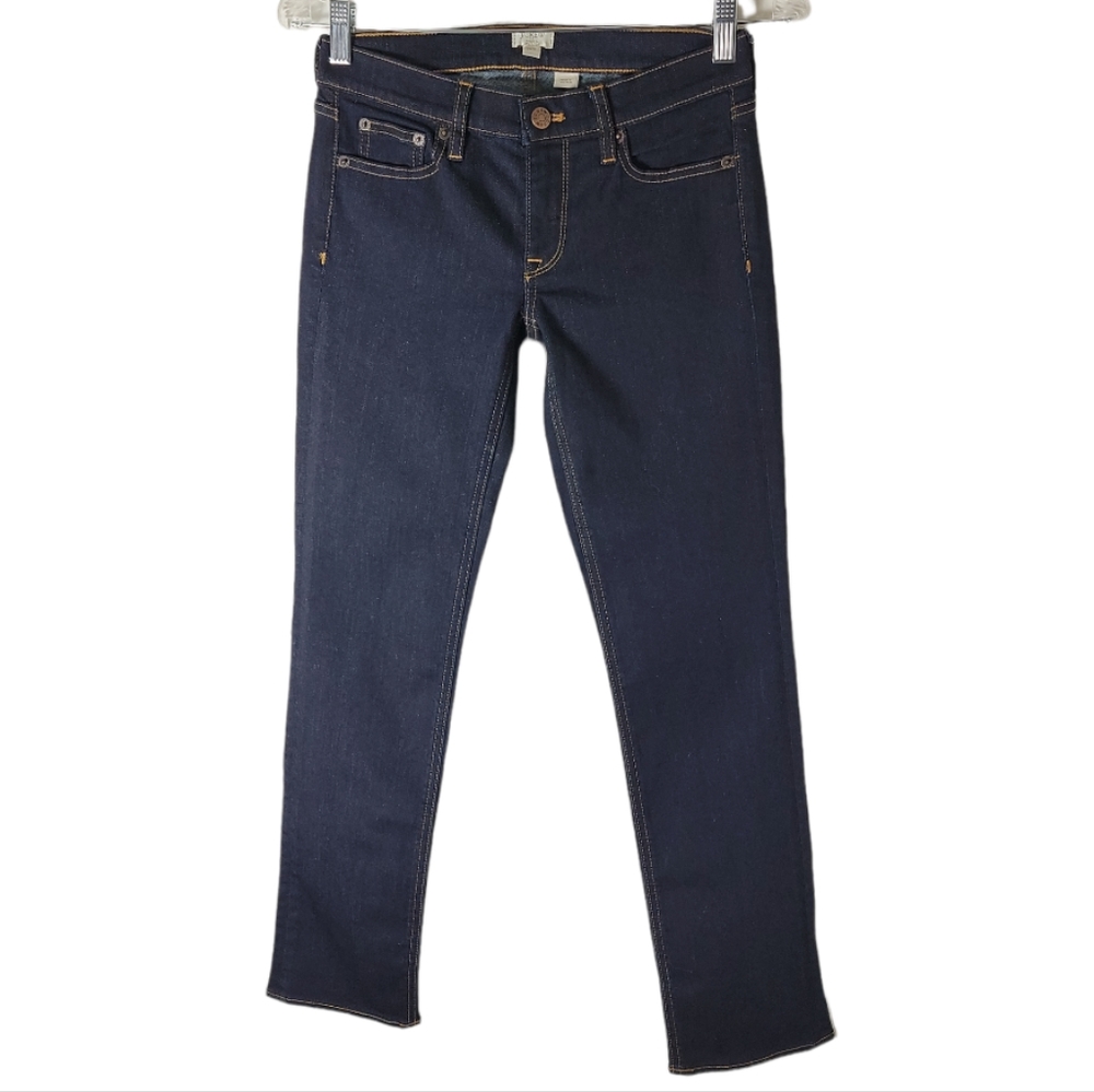 J Crew straight leg jeans wonen's size 25 low rise dark wash blue Stretch Denim